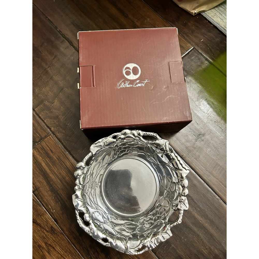 Vintage Arthur Court Silver Grapevine Nut Dish Bowl W/Box 2004